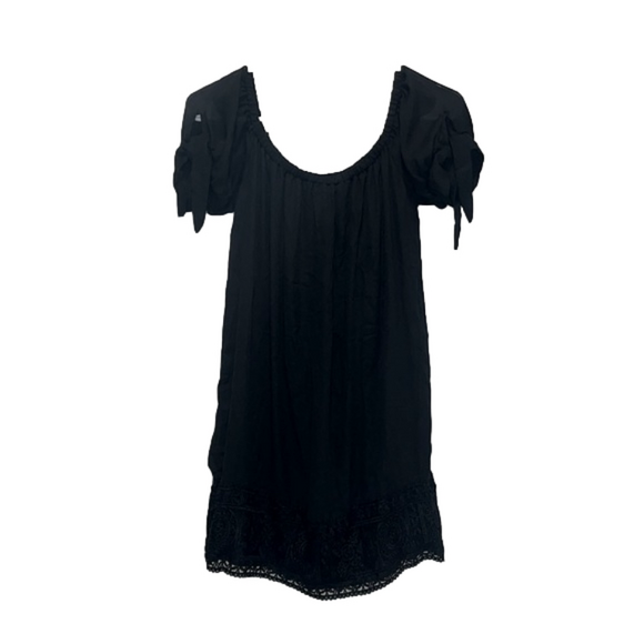 Lulus Dresses & Skirts - Black mini dress small lined embroidered Lulus scoop neck mesh tie sleeves